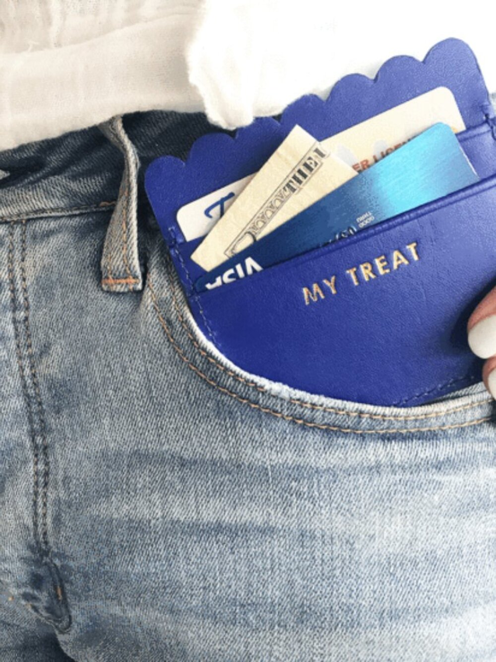 NIB Packed Party Blue Scalloped Treat Pouches with Gold Foil "My Treat"